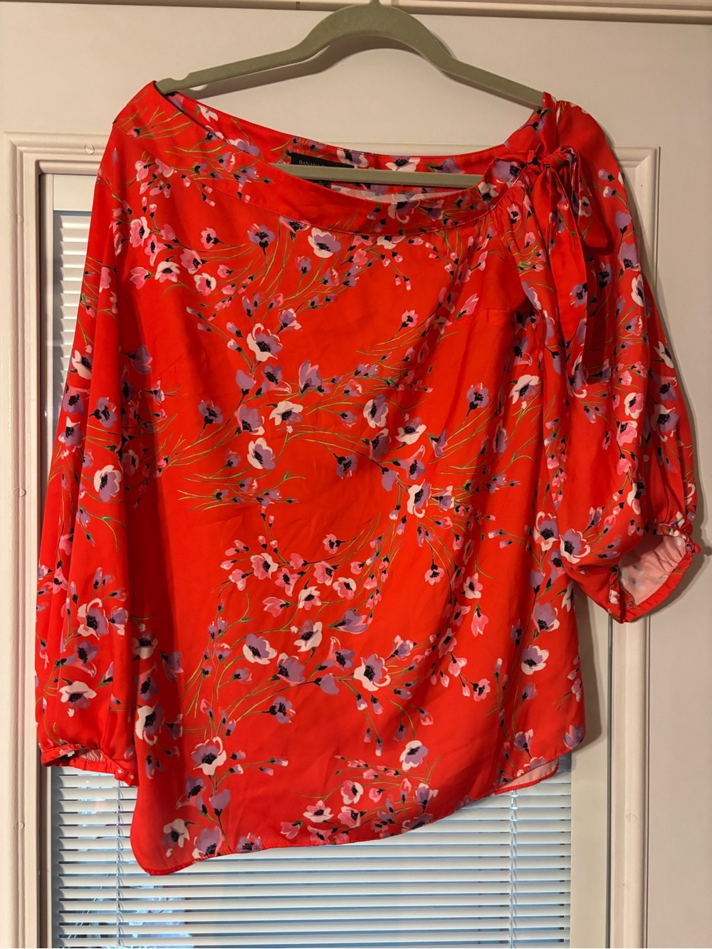 Banana Republic Red Floral One-Shoulder Blouse